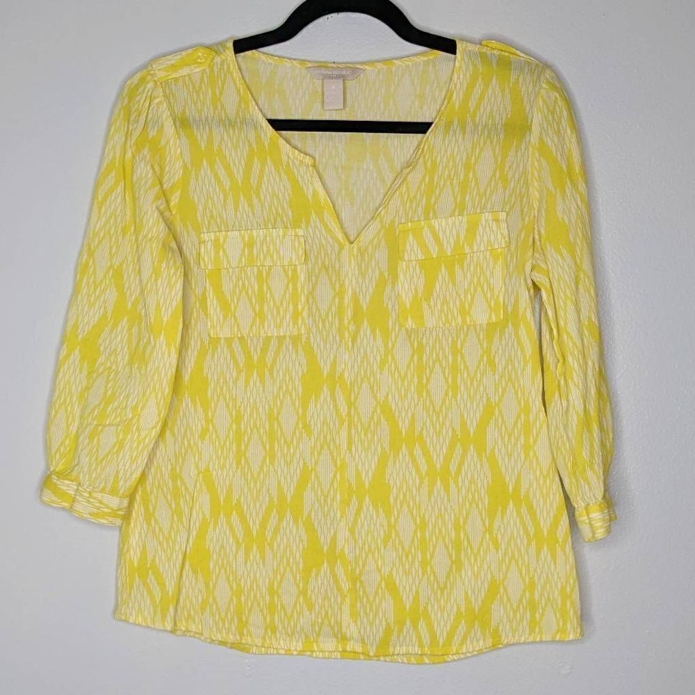 Banana Republic Yellow Artsy Diamond Blouse Small